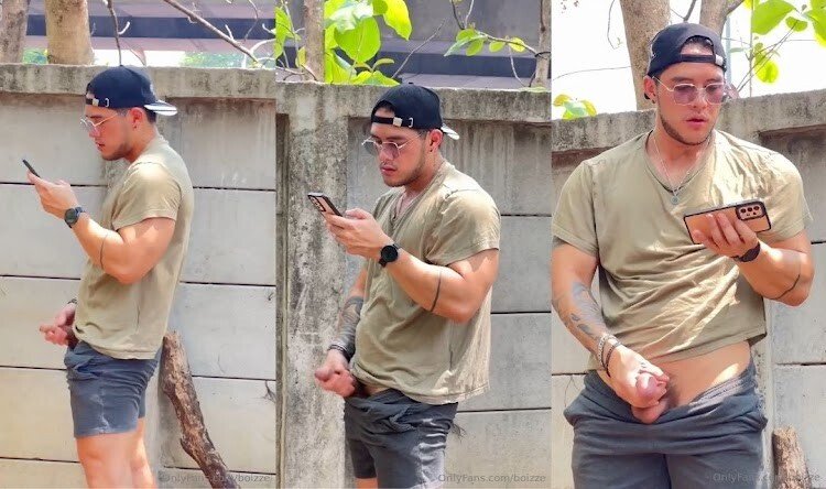 บอยซ์ ทักษกร นายแบบเกย์ไทยสูงใหญ่ไซส์ฝรั่ง เงี่ยนจัดยืนดูคลิปชักว่าวอยู่ริมรั้วแบบไม่สนใจใคร ทำไงได้คนมันเงี่ยนน้ำแตกฟิวฟินไป