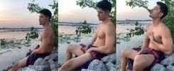 นั่งชักว่าวครางเสียวริมน้ำ โรม ภานุพงศ์ นั่งหล่อเหงาๆชักว่าวโชว์outdoor ควยแข็งและเงี่ยนมากน้ำแตกให้ดูในบรรยากาศเงี่ยนริมแม่น้ำที่งดงาม