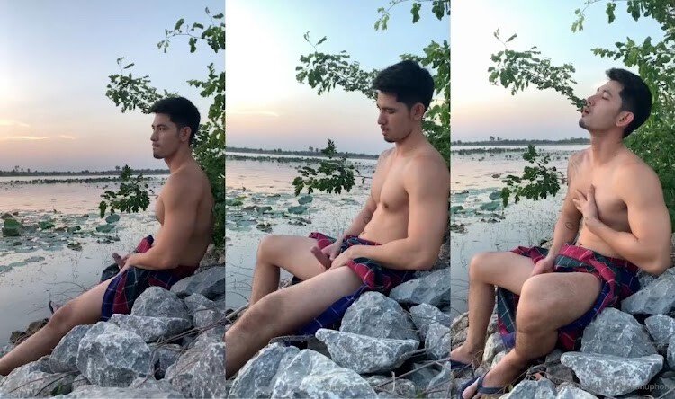 นั่งชักว่าวครางเสียวริมน้ำ โรม ภานุพงศ์ นั่งหล่อเหงาๆชักว่าวโชว์outdoor ควยแข็งและเงี่ยนมากน้ำแตกให้ดูในบรรยากาศเงี่ยนริมแม่น้ำที่งดงาม