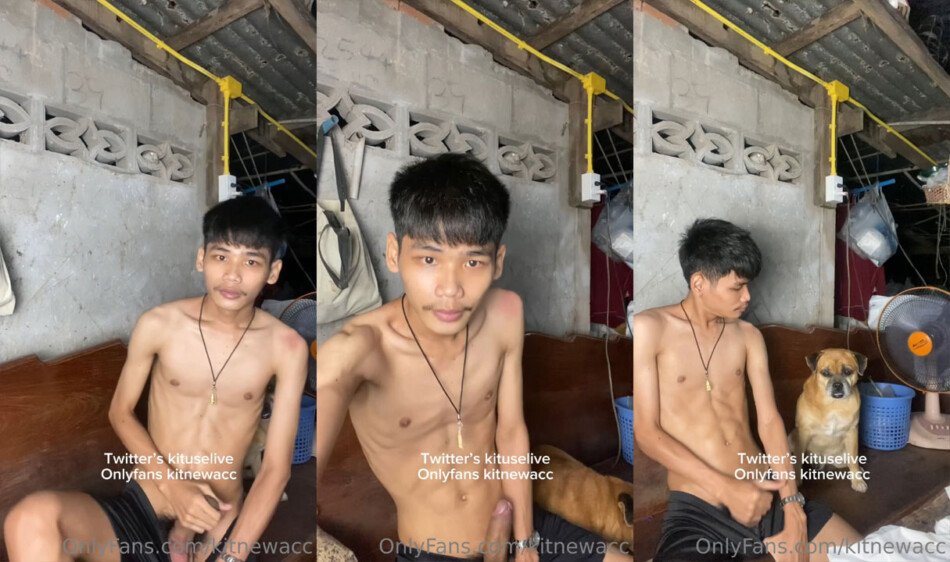 น้องต๊ะนั่งชักว่าวโชว์อยู่หน้าบ้าน แต่มีน้องหมามานั่งลุ้น เอาไงดีล่ะ เงี่ยนก็เงี่ยน น้ำก็จะแตก โอ๊ยเสียว